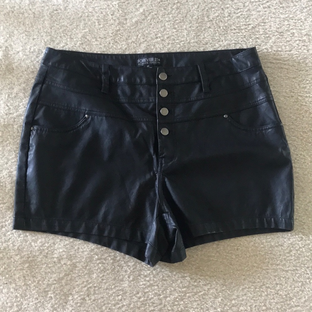 Faux leather shorts.